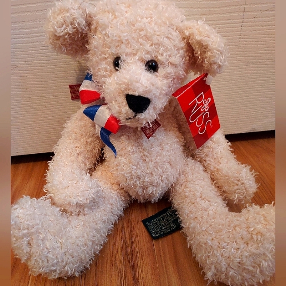 Russ Cream Frizzly Bear From The Past Stuffed Plush Animal Beanie Fuzzy